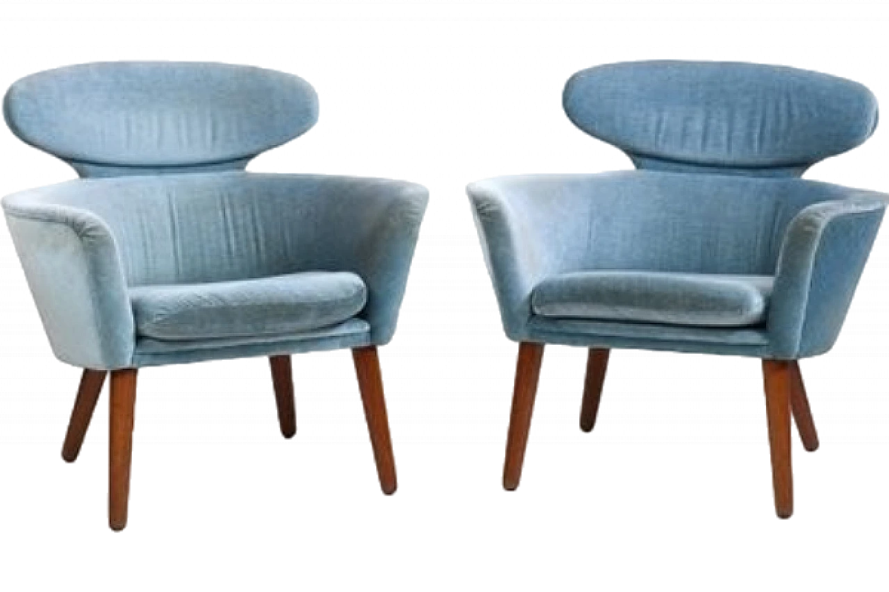 Pair of armchairs in teak and mohair, 1950s 13