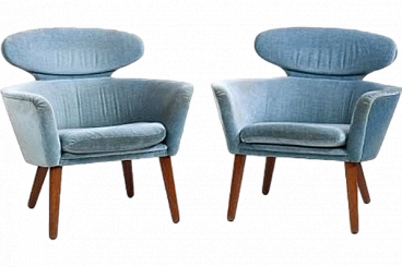 Pair of armchairs in teak and mohair, 1950s