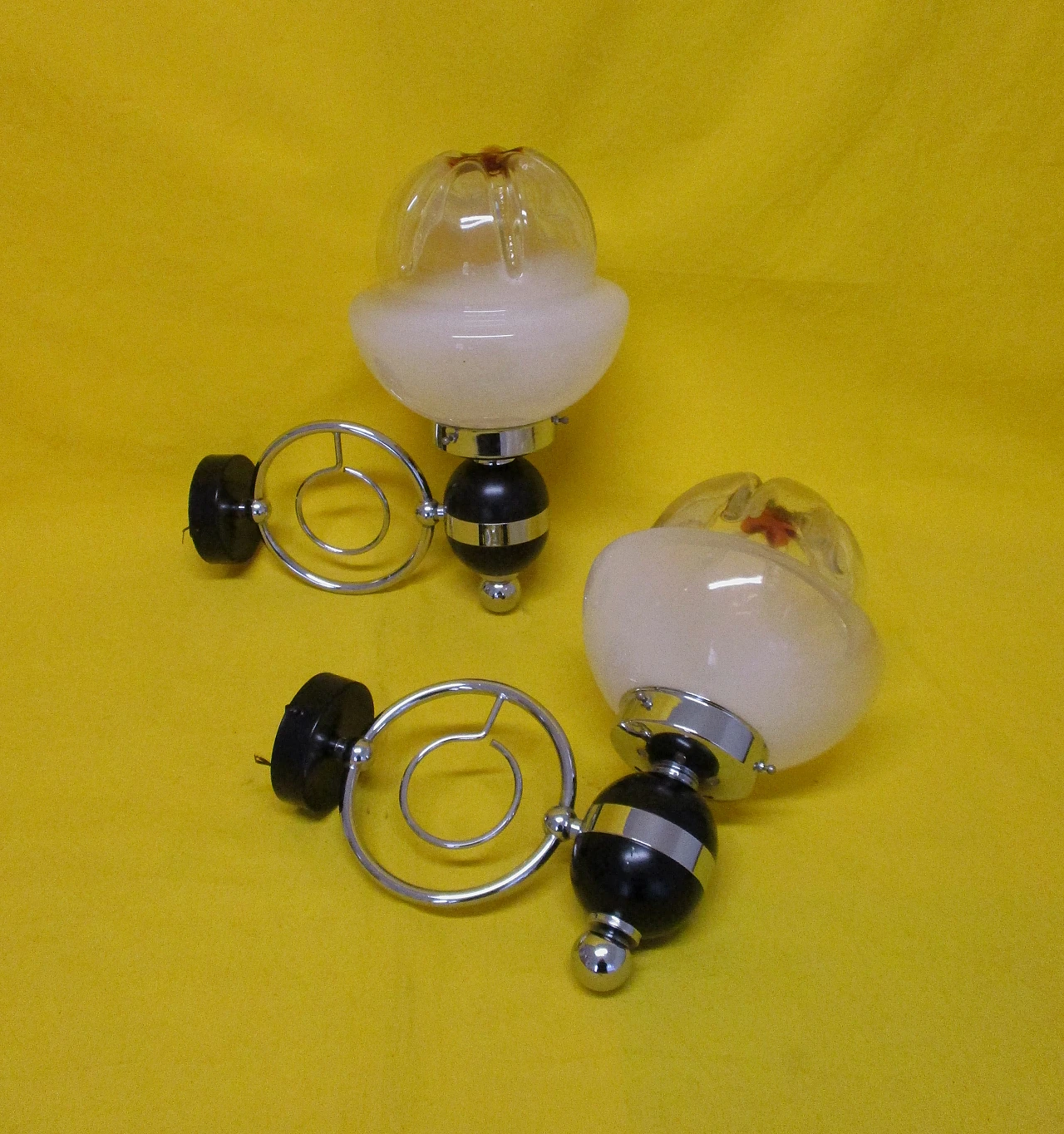 Pair of Toni Zuccheri wall lamps for Mazzega in metal, Murano glass, 1960s 2