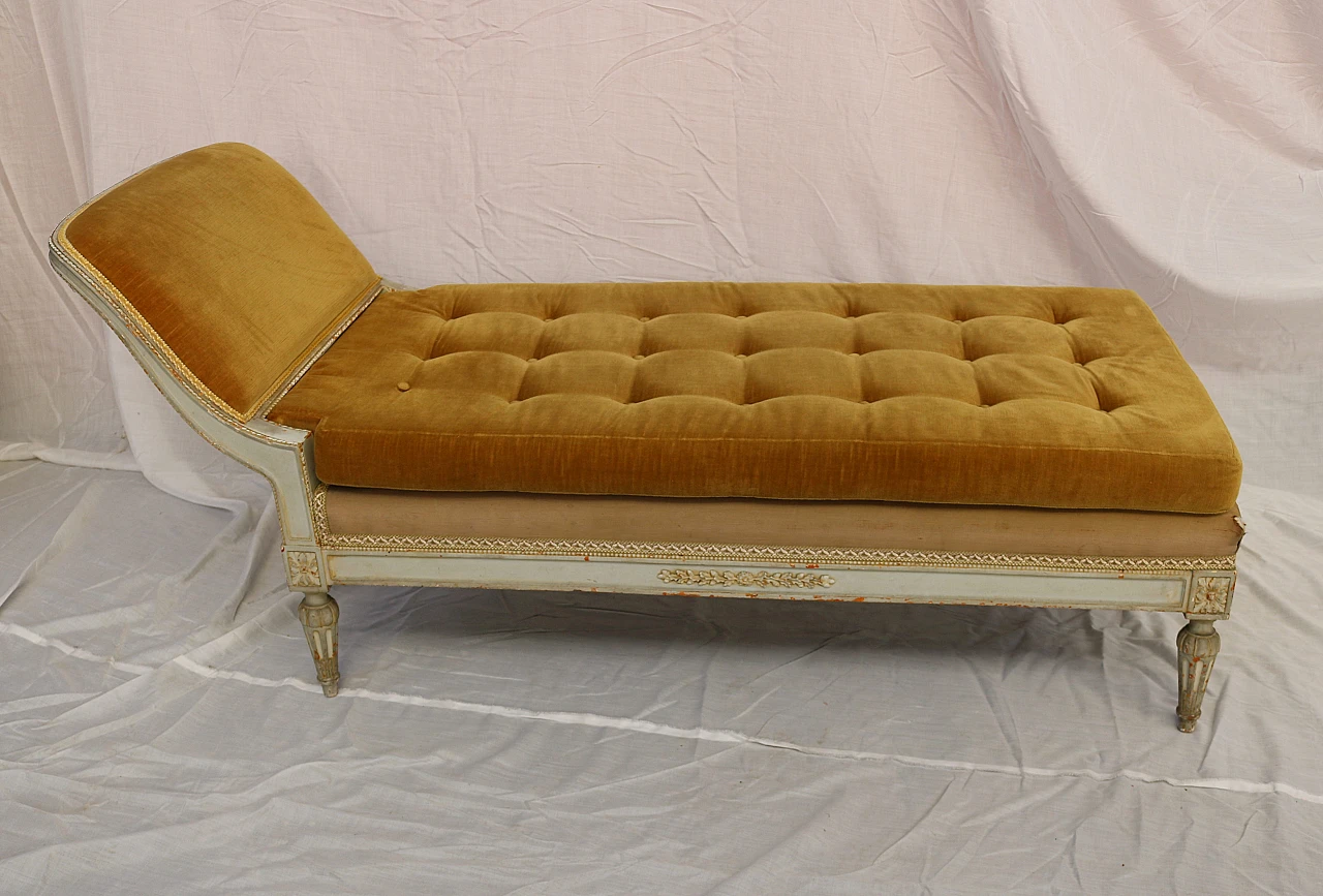 Yellow velvet Louis XVI Chaise Lounge, 1890s 1