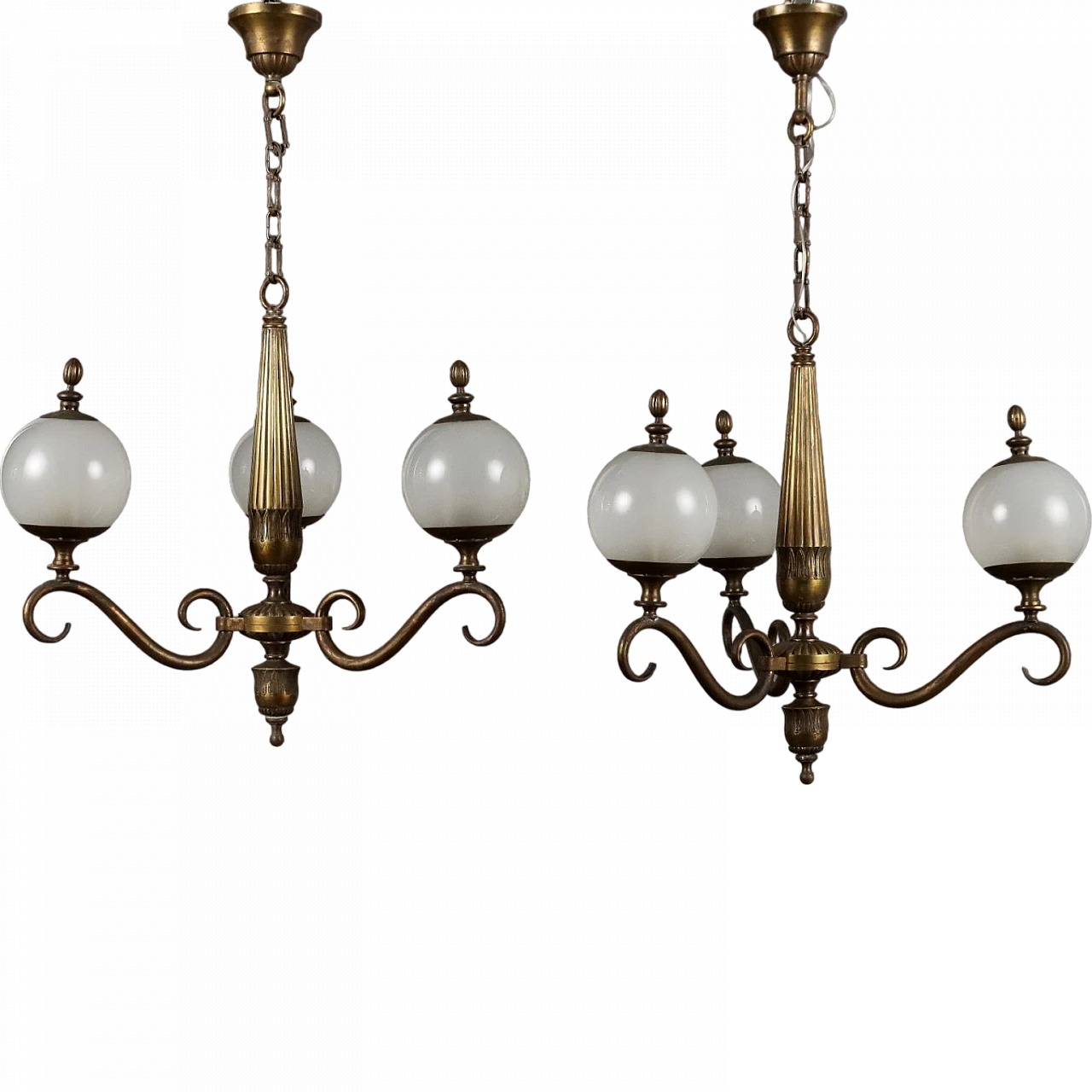 Pair of glass and brass chandeliers, 1950s 9