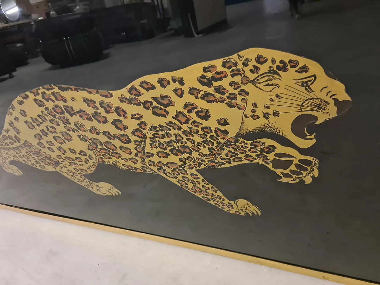 Art Deco Leopard gold leaf glass sign, 30s 3