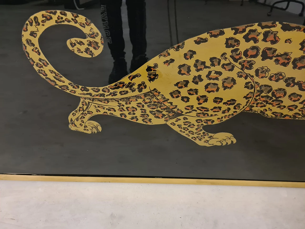 Art Deco Leopard gold leaf glass sign, 30s 4