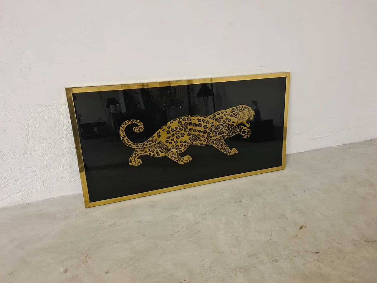 Art Deco Leopard gold leaf glass sign, 30s 9