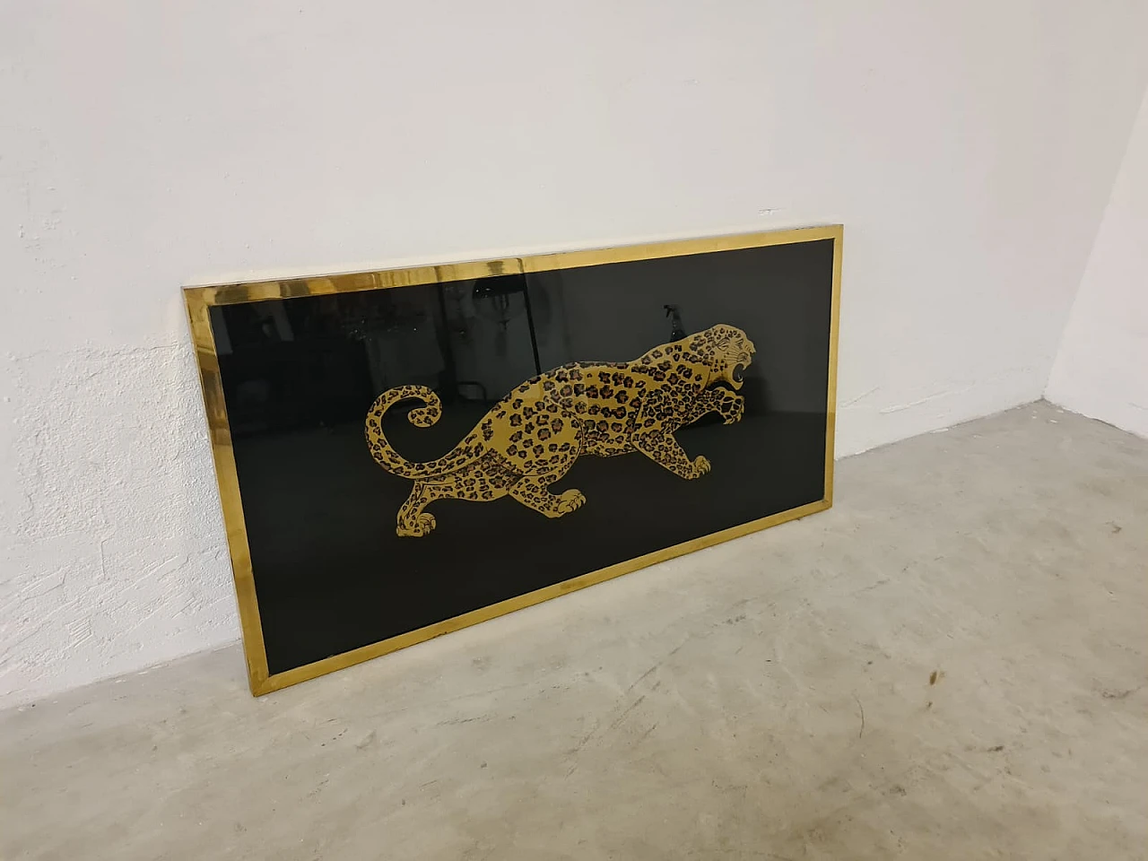 Art Deco Leopard gold leaf glass sign, 30s 10