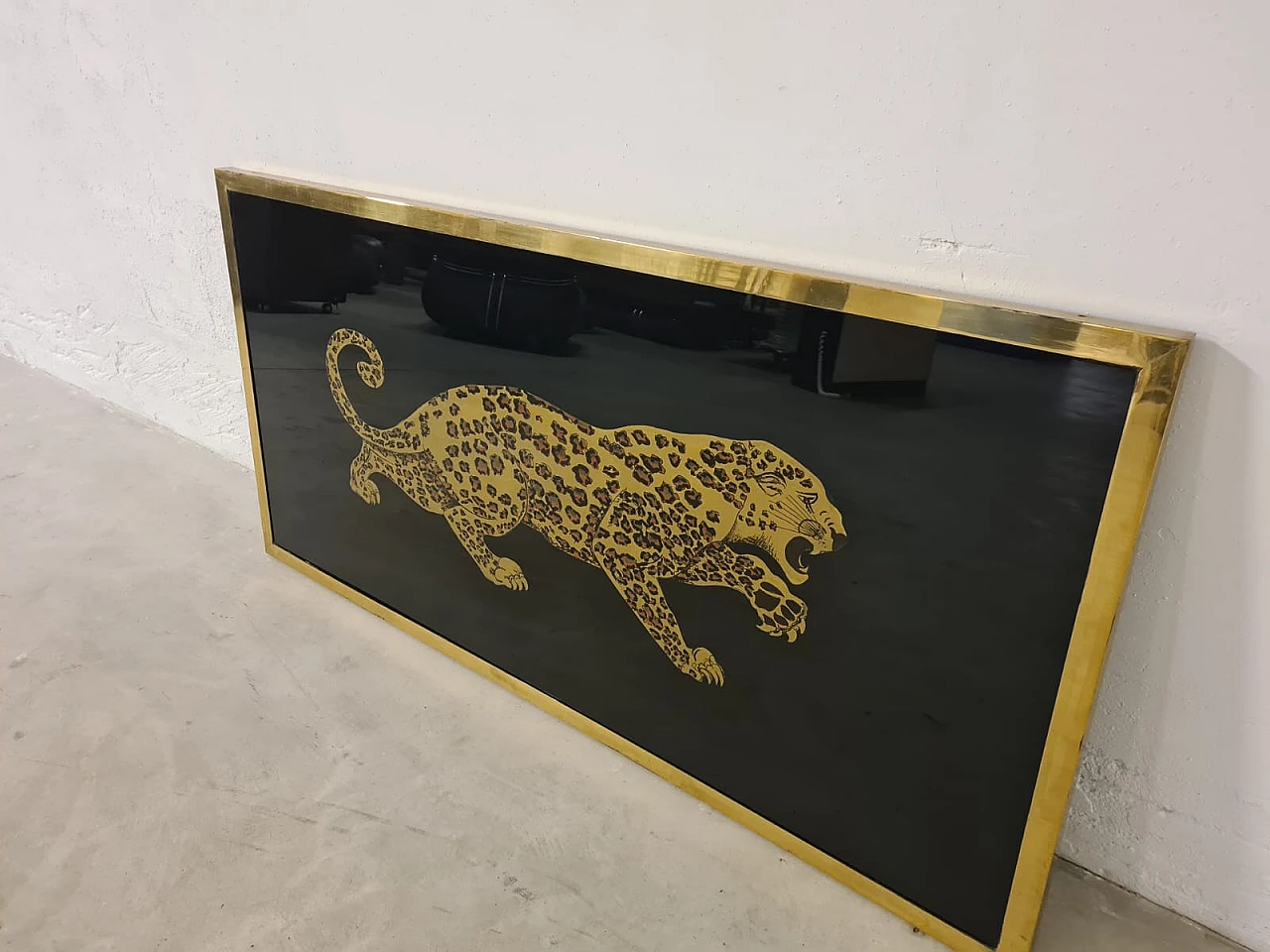 Art Deco Leopard gold leaf glass sign, 30s 11