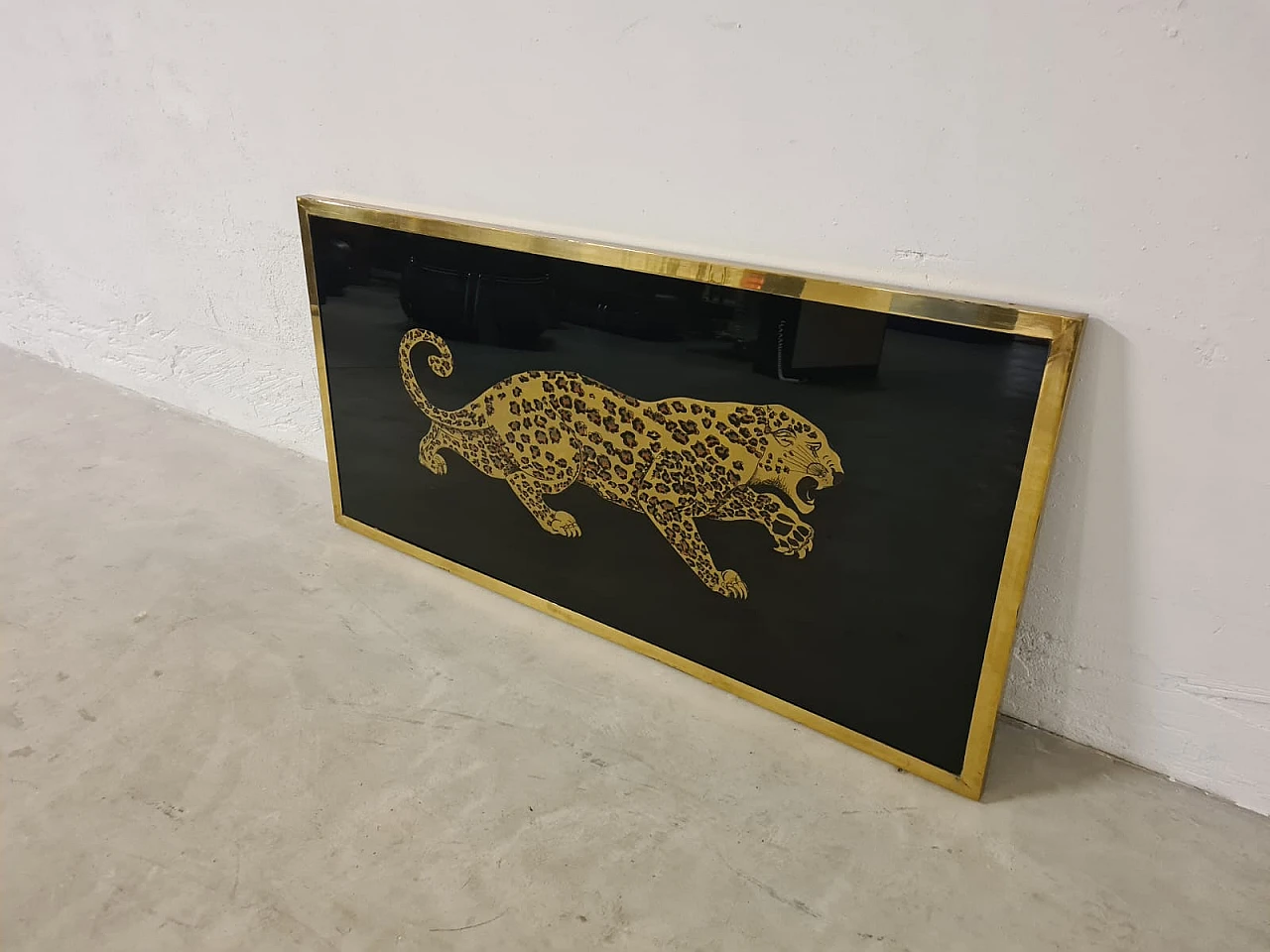 Art Deco Leopard gold leaf glass sign, 30s 12