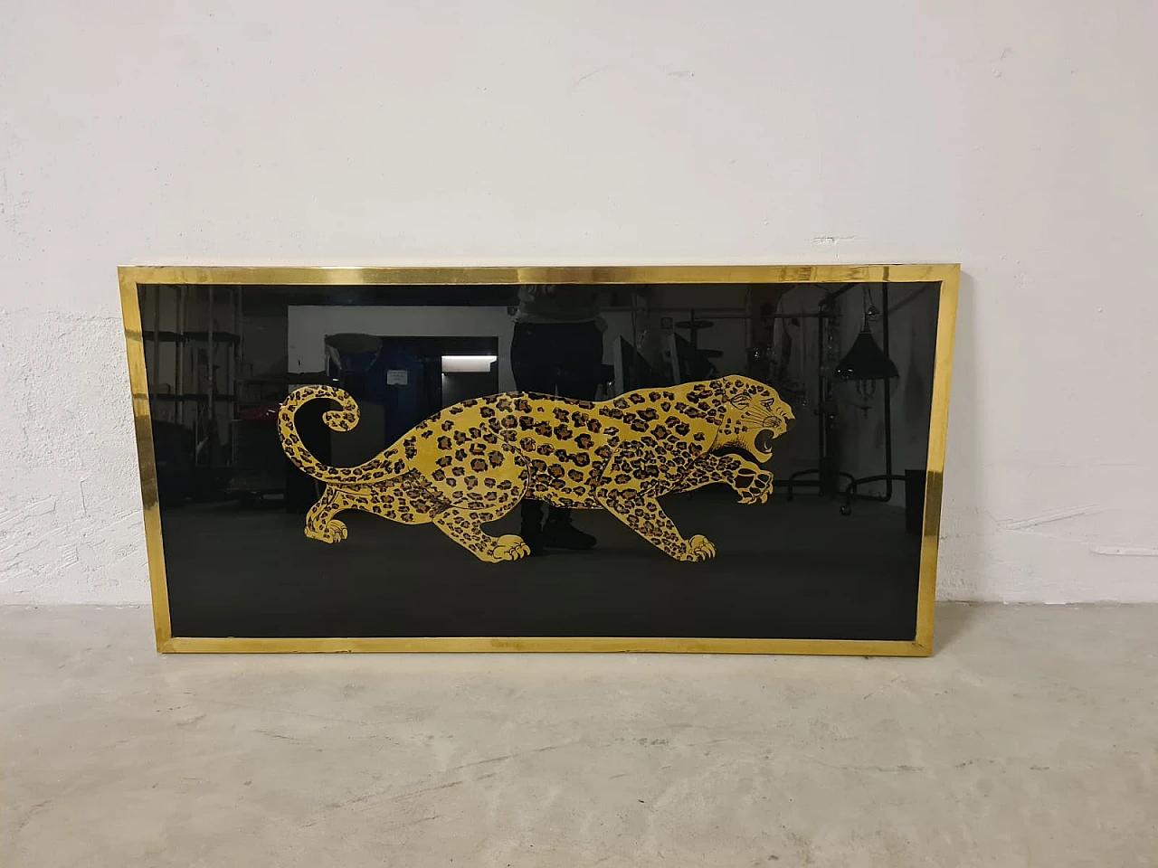 Art Deco Leopard gold leaf glass sign, 30s 13