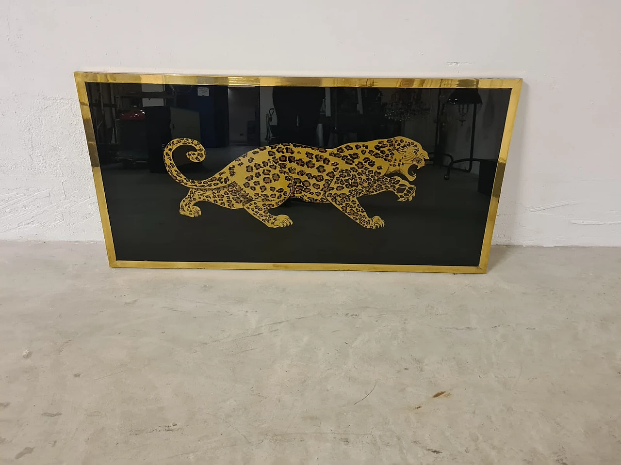 Art Deco Leopard gold leaf glass sign, 30s 14