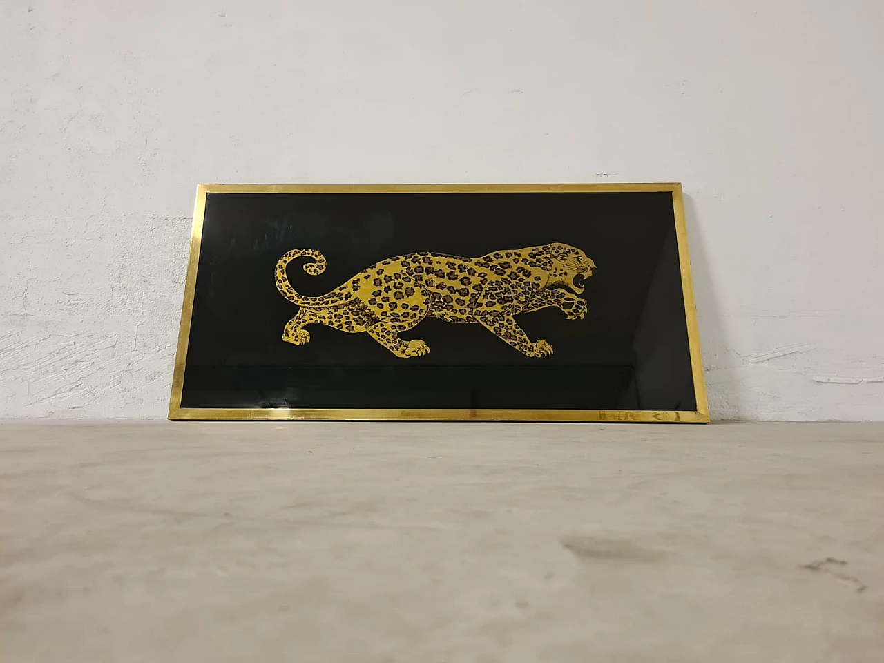 Art Deco Leopard gold leaf glass sign, 30s 15