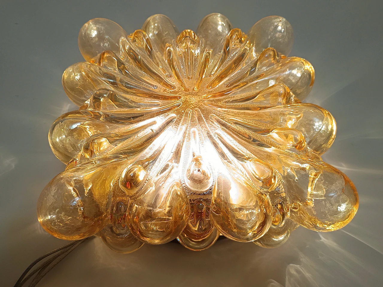 Amber Glass and Gold Varnished Metal Ceiling Light by Helena Tynell 6