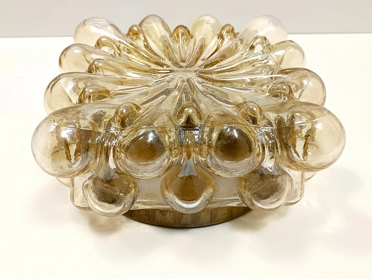 Amber Glass and Gold Varnished Metal Ceiling Light by Helena Tynell 8