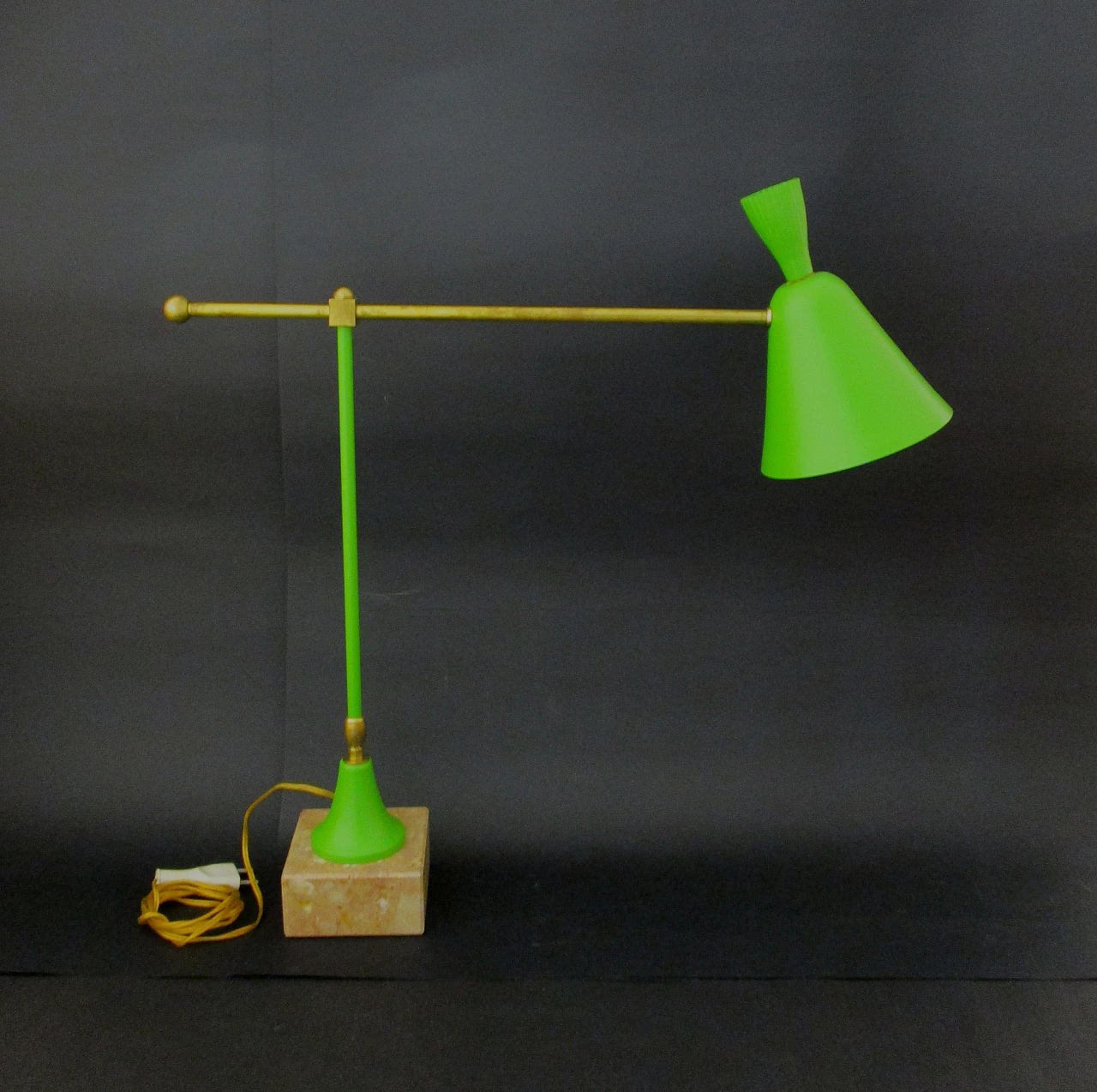 Stilnovo lamp in brass, aluminum and marble, 1950s 4