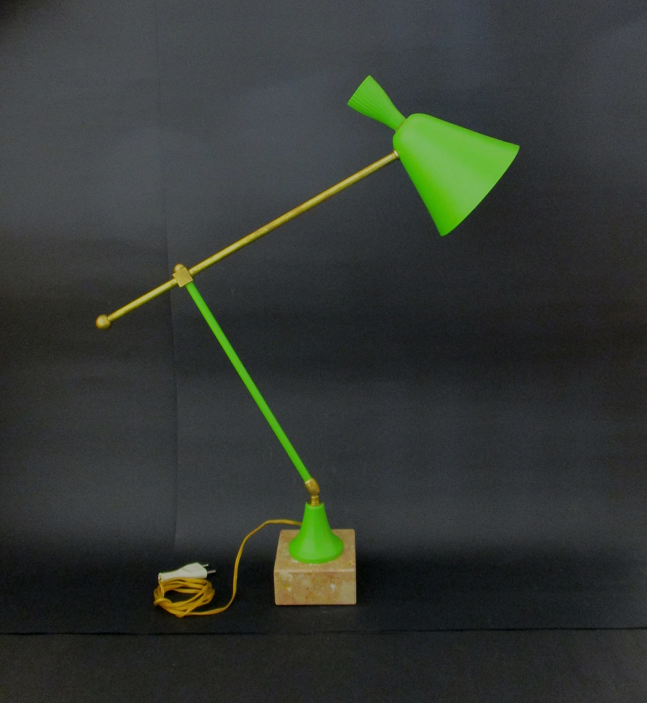 Stilnovo lamp in brass, aluminum and marble, 1950s 5