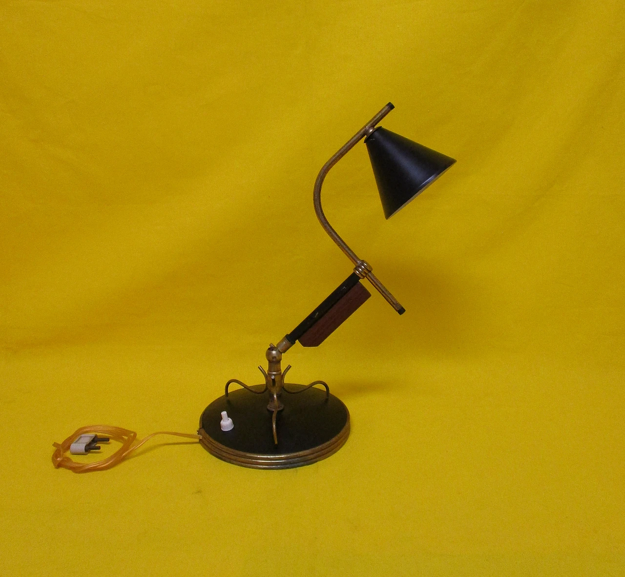 Stilnovo lamp in brass, aluminum, teak, 1950s 1