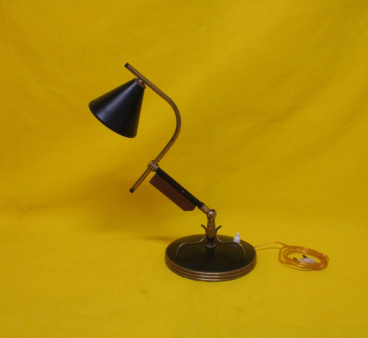 Stilnovo lamp in brass, aluminum, teak, 1950s 3