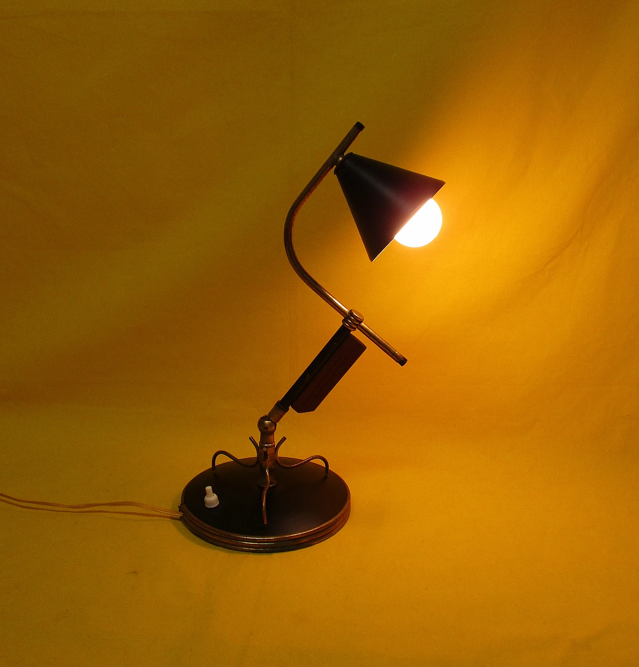 Stilnovo lamp in brass, aluminum, teak, 1950s 6