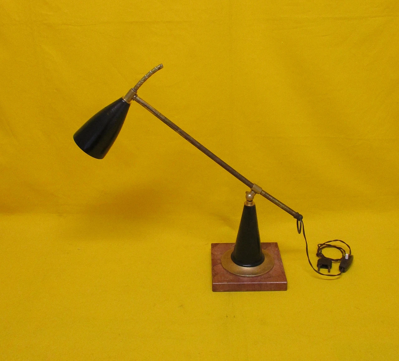 Stilnovo lamp in brass, aluminum and marble, 1950s 3