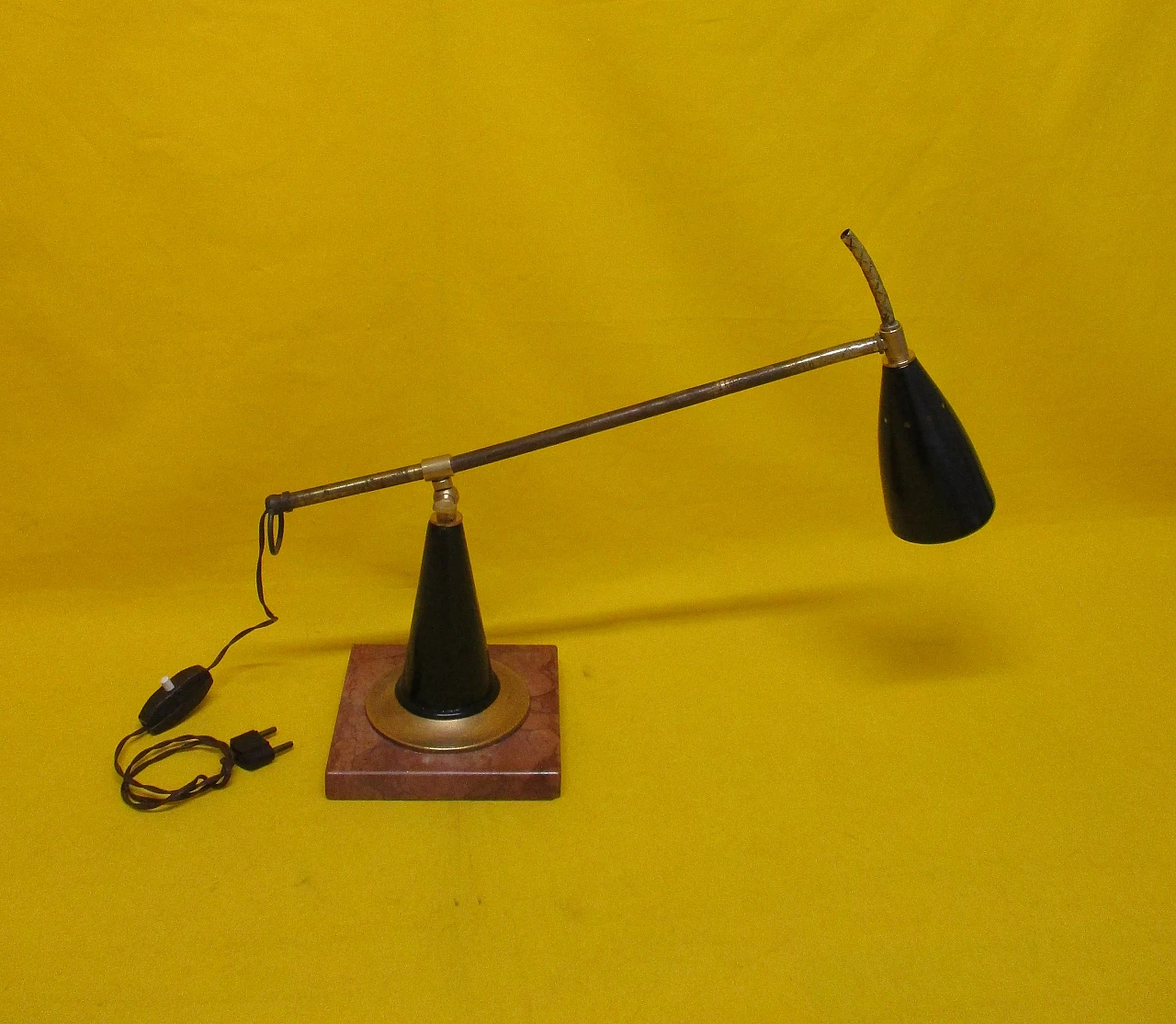 Stilnovo lamp in brass, aluminum and marble, 1950s 5