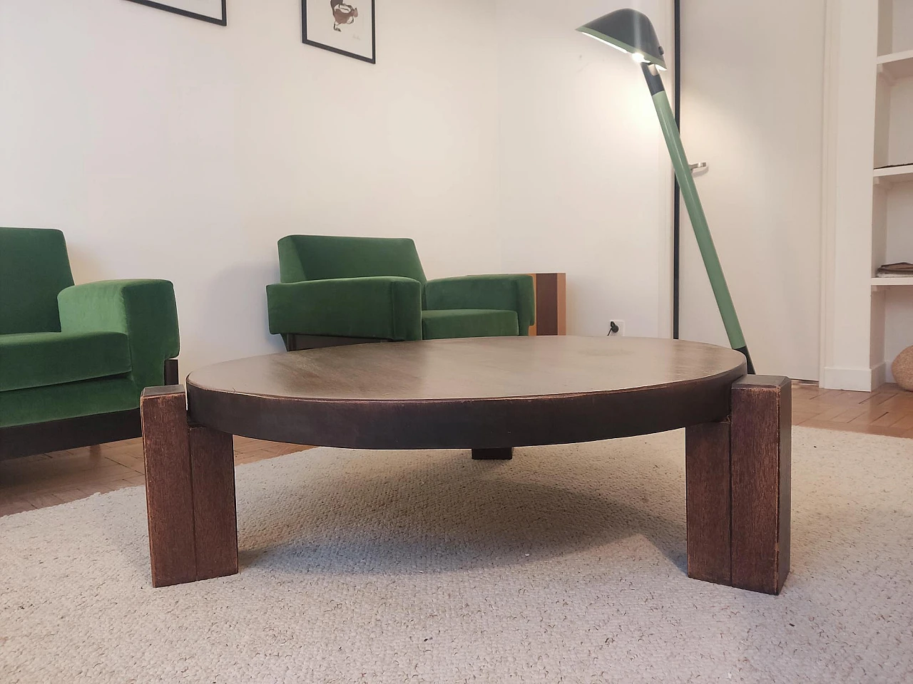 Circular oak coffee table, 60s 1