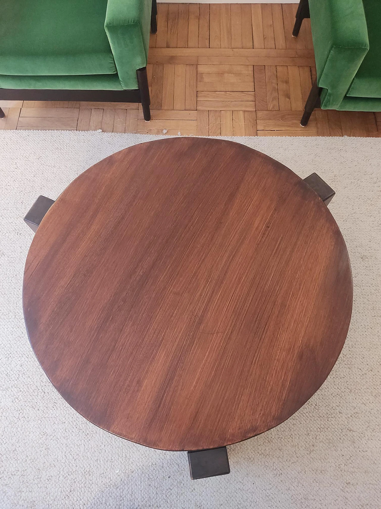 Circular oak coffee table, 60s 2