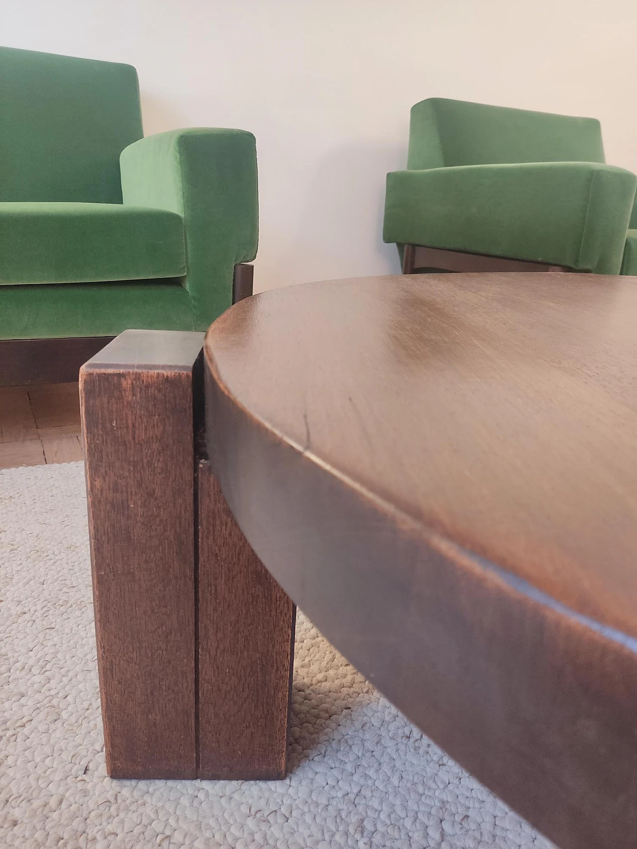 Circular oak coffee table, 60s 6