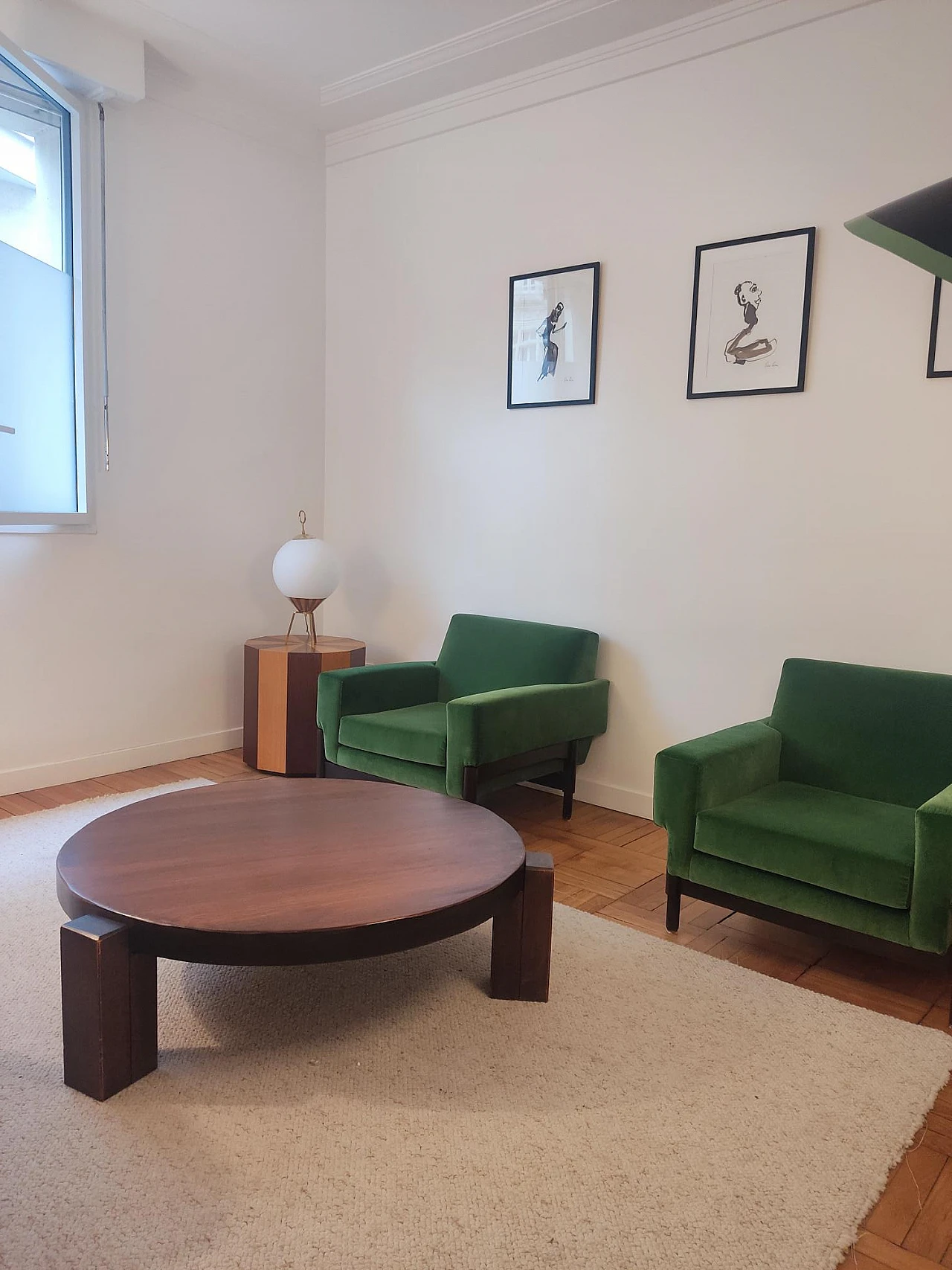 Circular oak coffee table, 60s 9