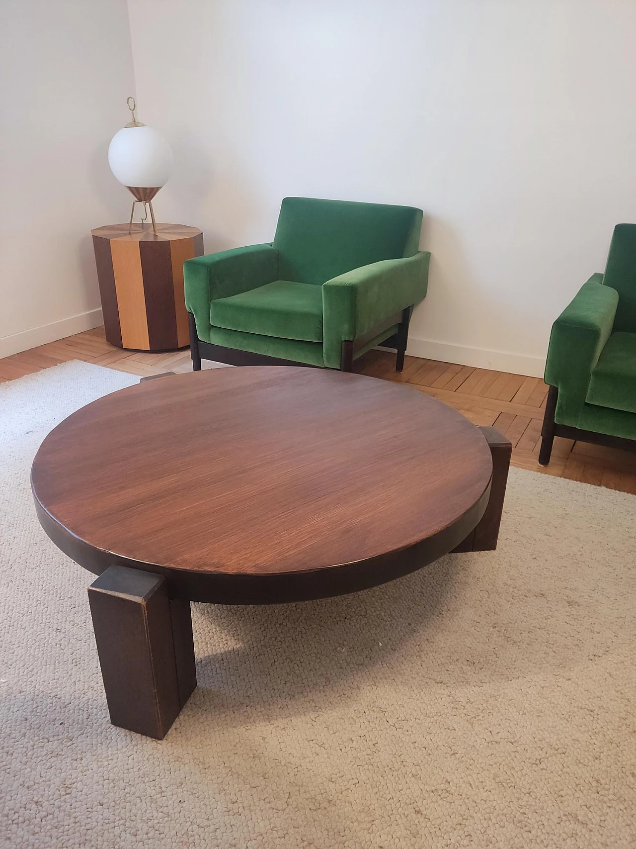 Circular oak coffee table, 60s 10