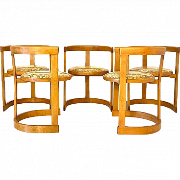 5 curved solid wood dining chairs, 1990s