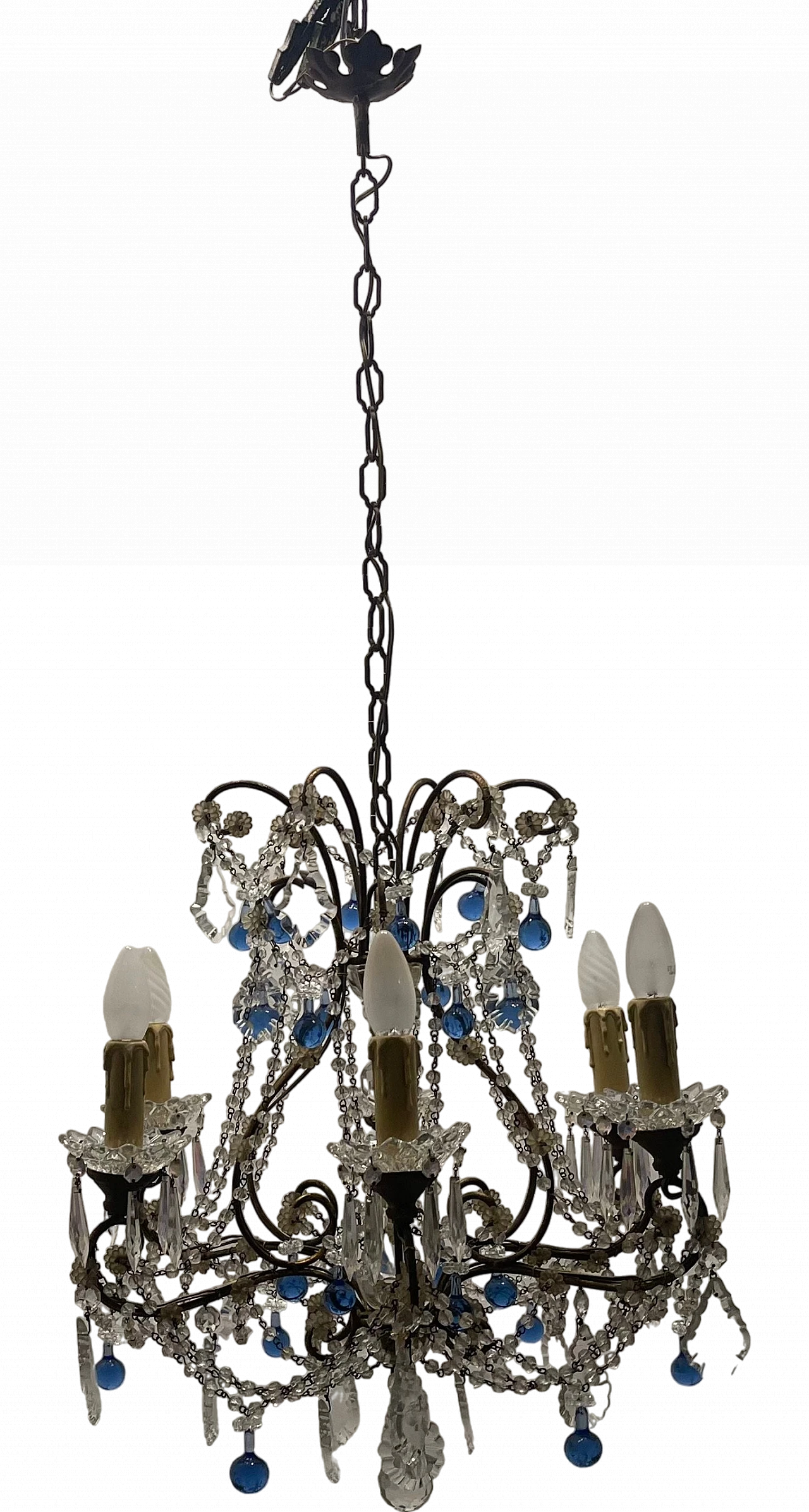 Blue Macaroni Murano Glass Chandelier, 1950s 15