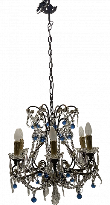 Blue Macaroni Murano Glass Chandelier, 1950s