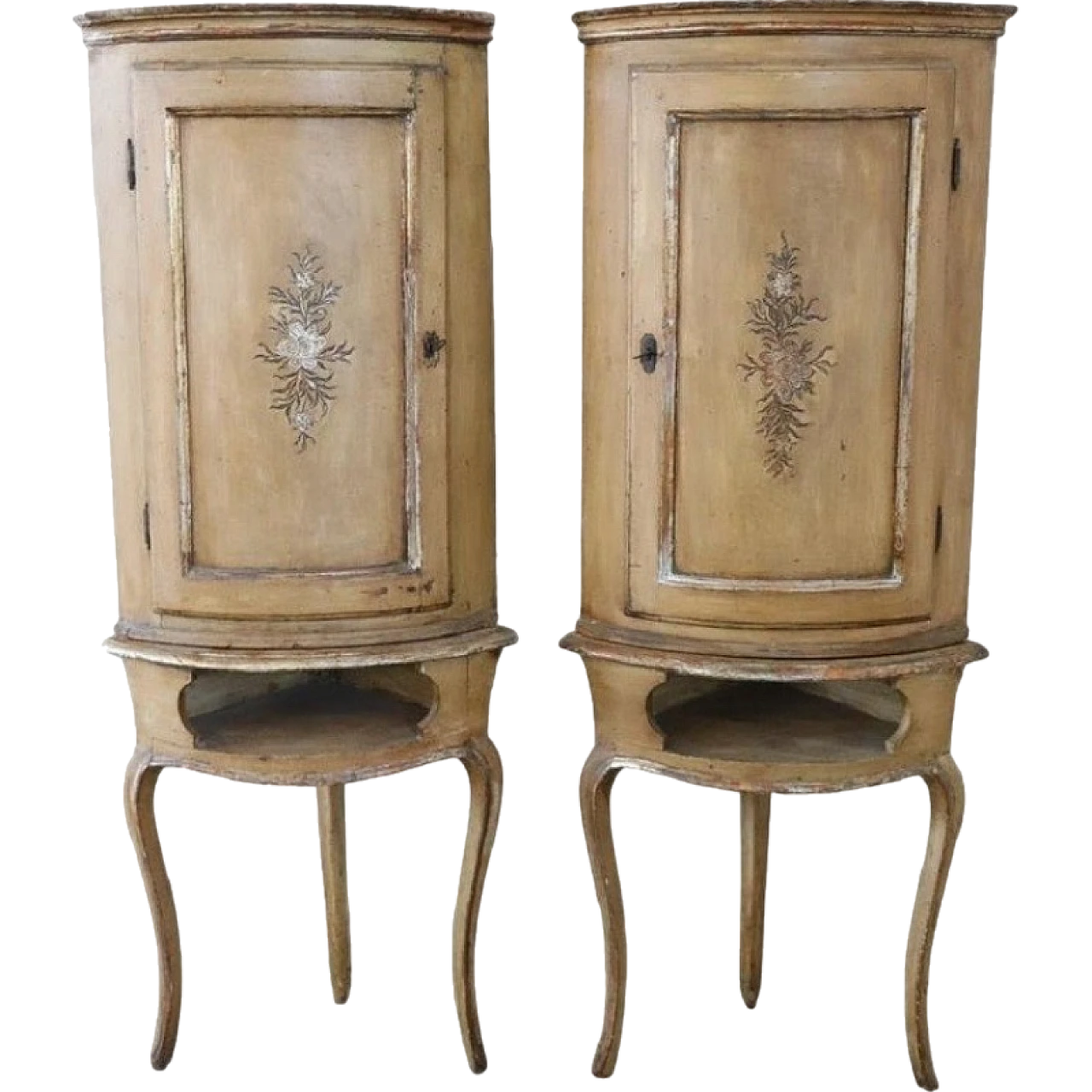 Pair of antique corner cupboards, Louis XV, 18th century 17