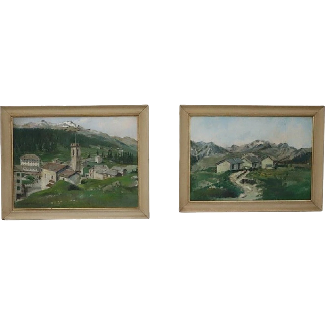 Pair of oil paintings on plywood, 1900s 15