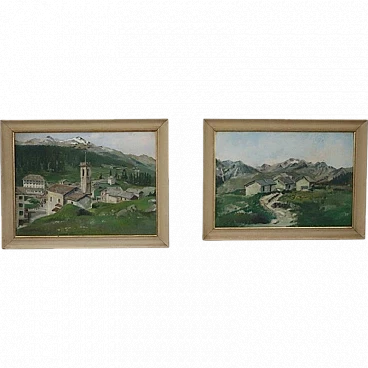 Pair of oil paintings on plywood, 1900s