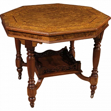 Octagonal table in inlaid wood, 20th century