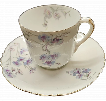 Limoges floral coffee cup and saucer, late 19th century