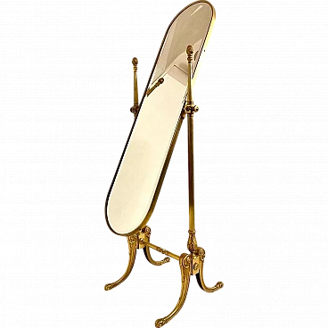 Floor mirror in brass and cut glass, 50s