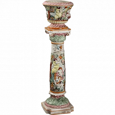 Column with cache pot Capodimonte's ceramic, '900