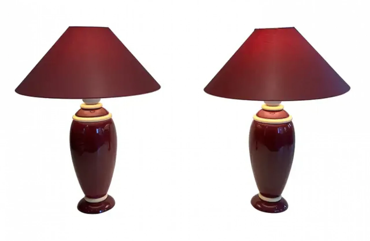 Pair of ceramic lamps in pink and cream tones, 1970s 1