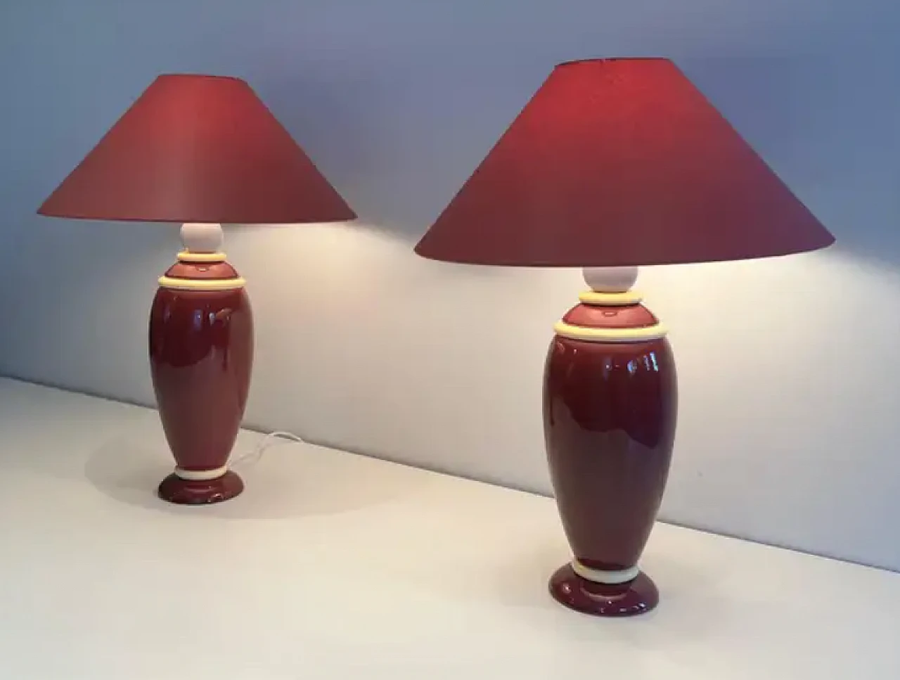 Pair of ceramic lamps in pink and cream tones, 1970s 2