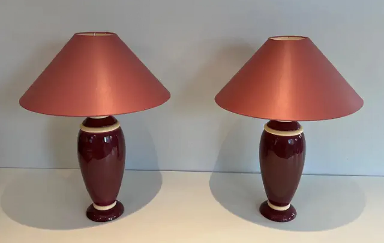 Pair of ceramic lamps in pink and cream tones, 1970s 8