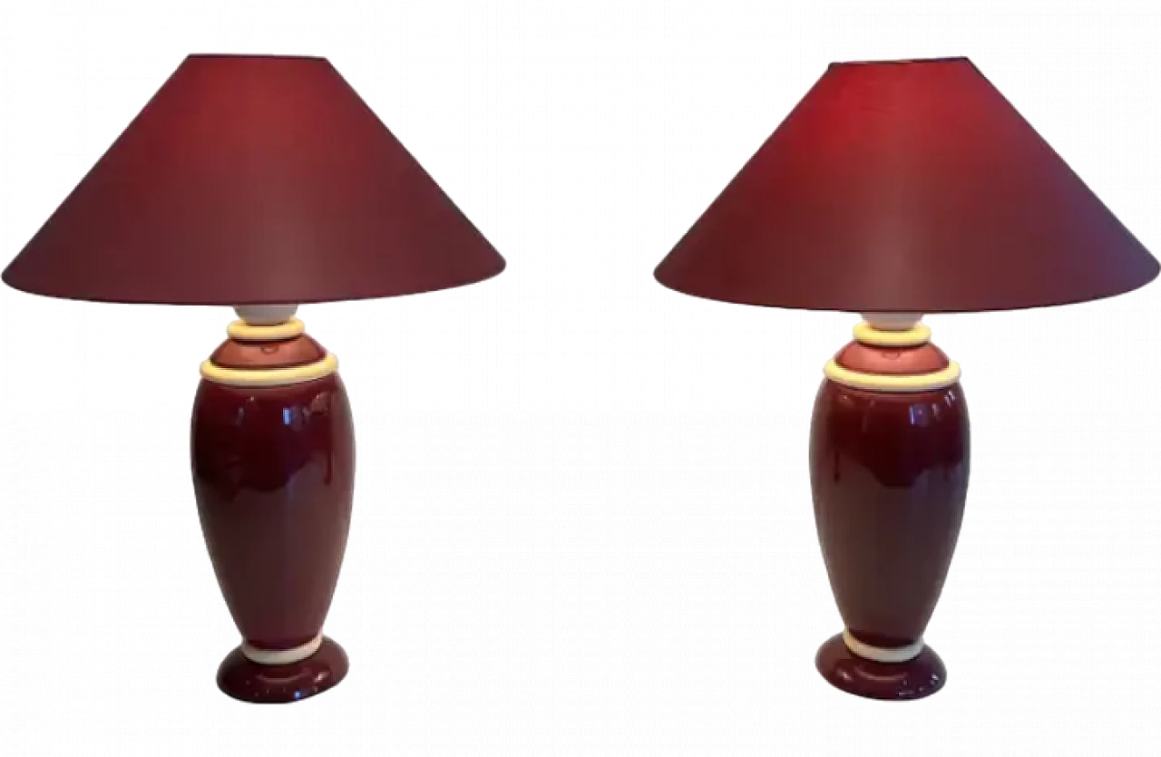 Pair of ceramic lamps in pink and cream tones, 1970s 9