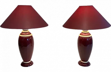 Pair of ceramic lamps in pink and cream tones, 1970s