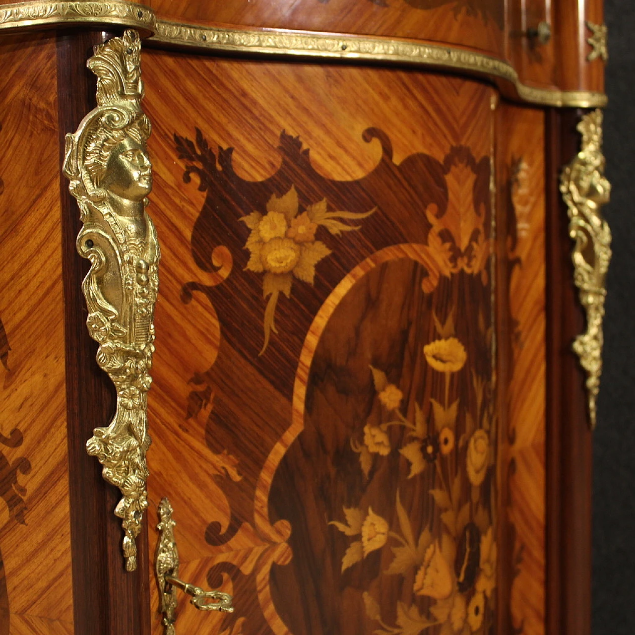 Credenza francese in legno intarsiato a bronzo dorato, ‘900 6