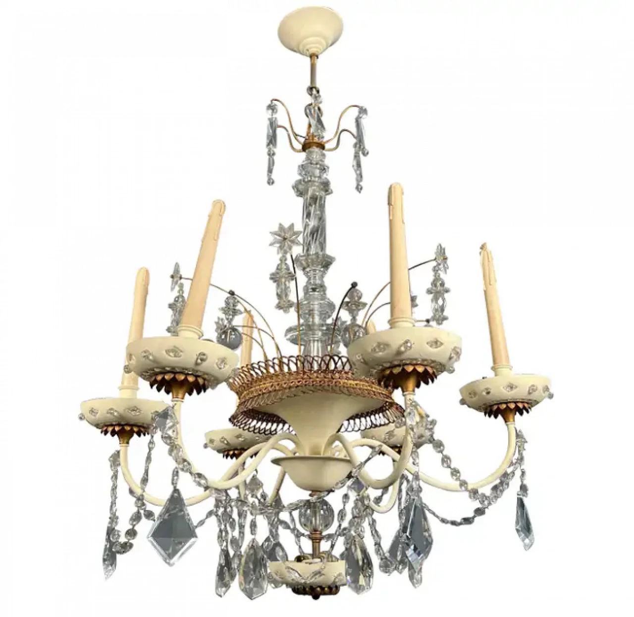 Sheet metal and crystal chandelier by Maison Baguès, 1940s 1