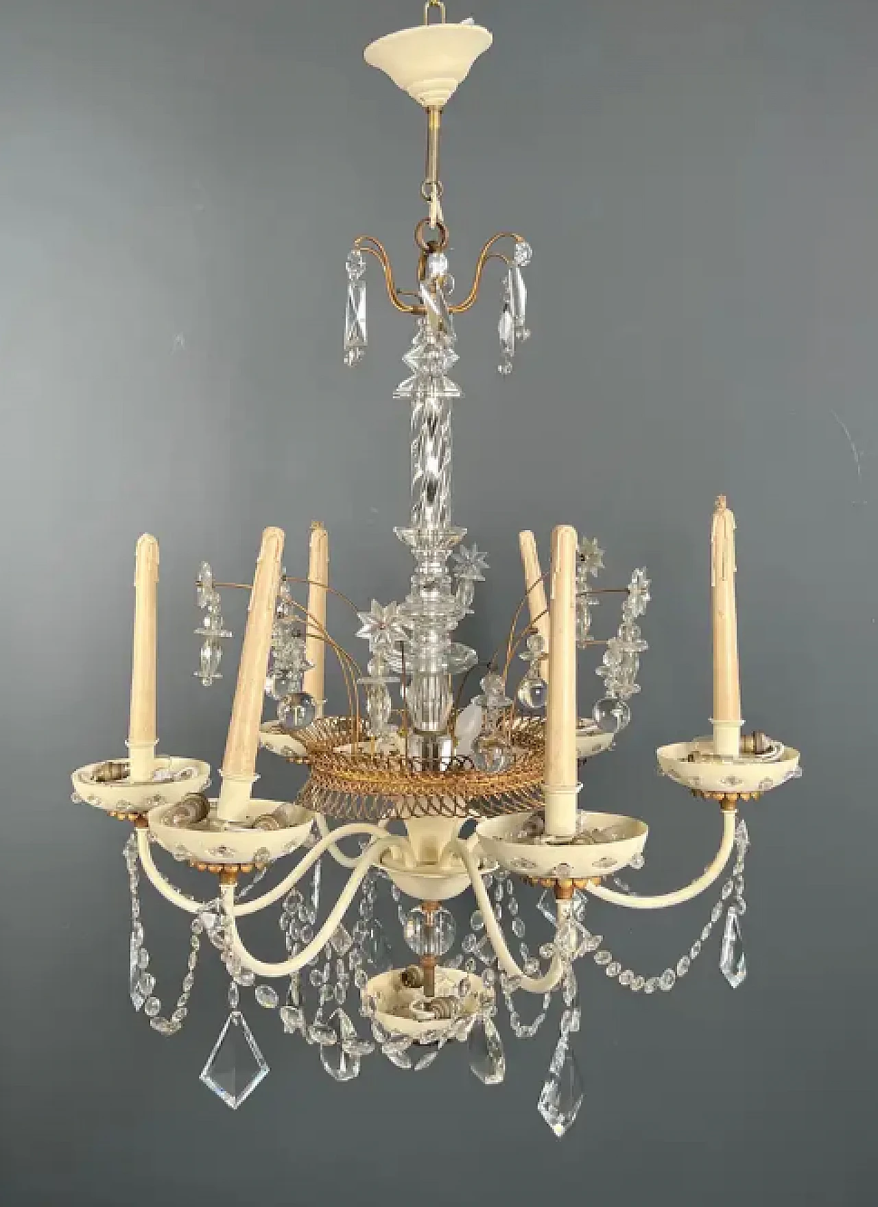 Sheet metal and crystal chandelier by Maison Baguès, 1940s 2