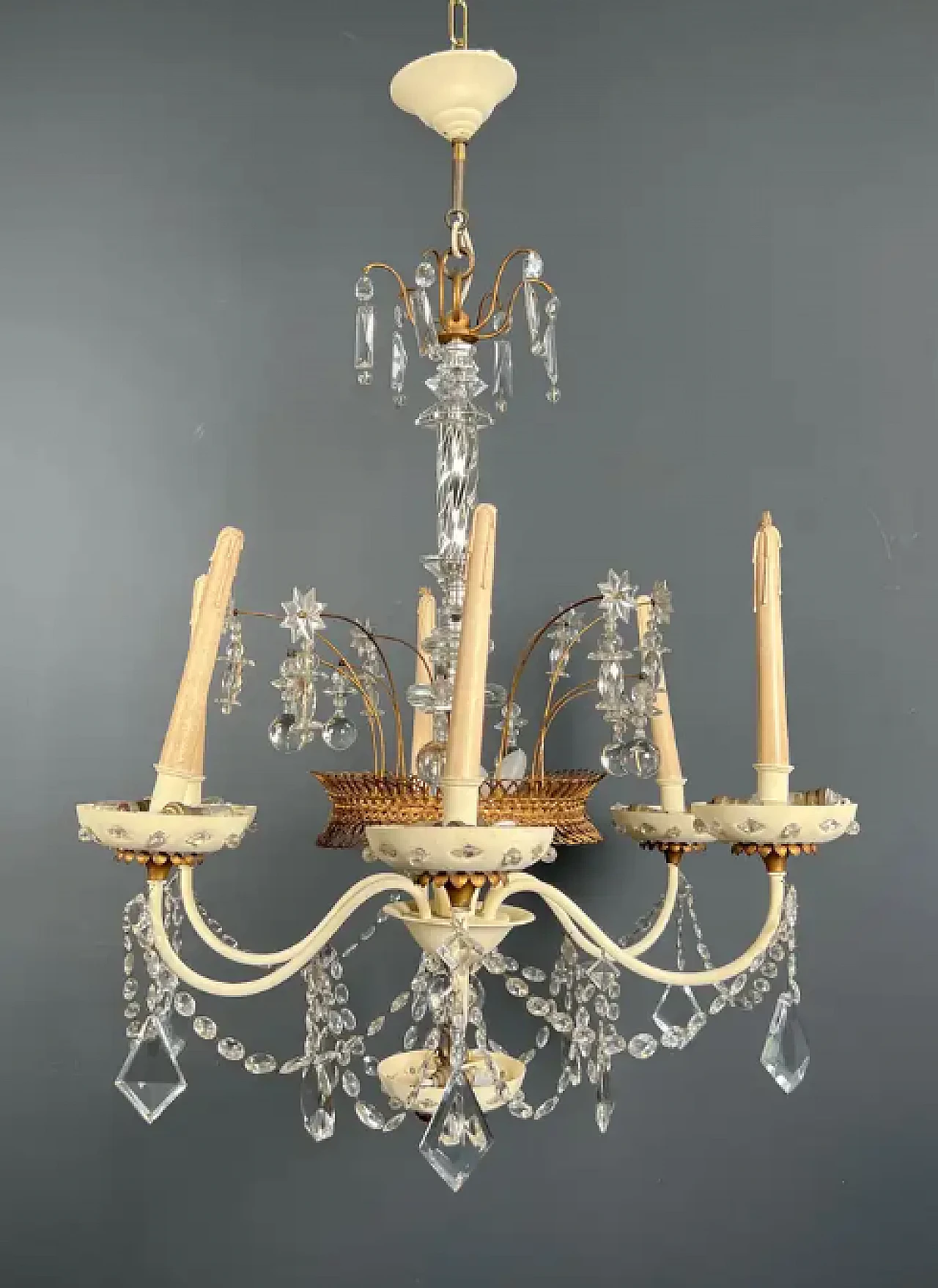 Sheet metal and crystal chandelier by Maison Baguès, 1940s 3