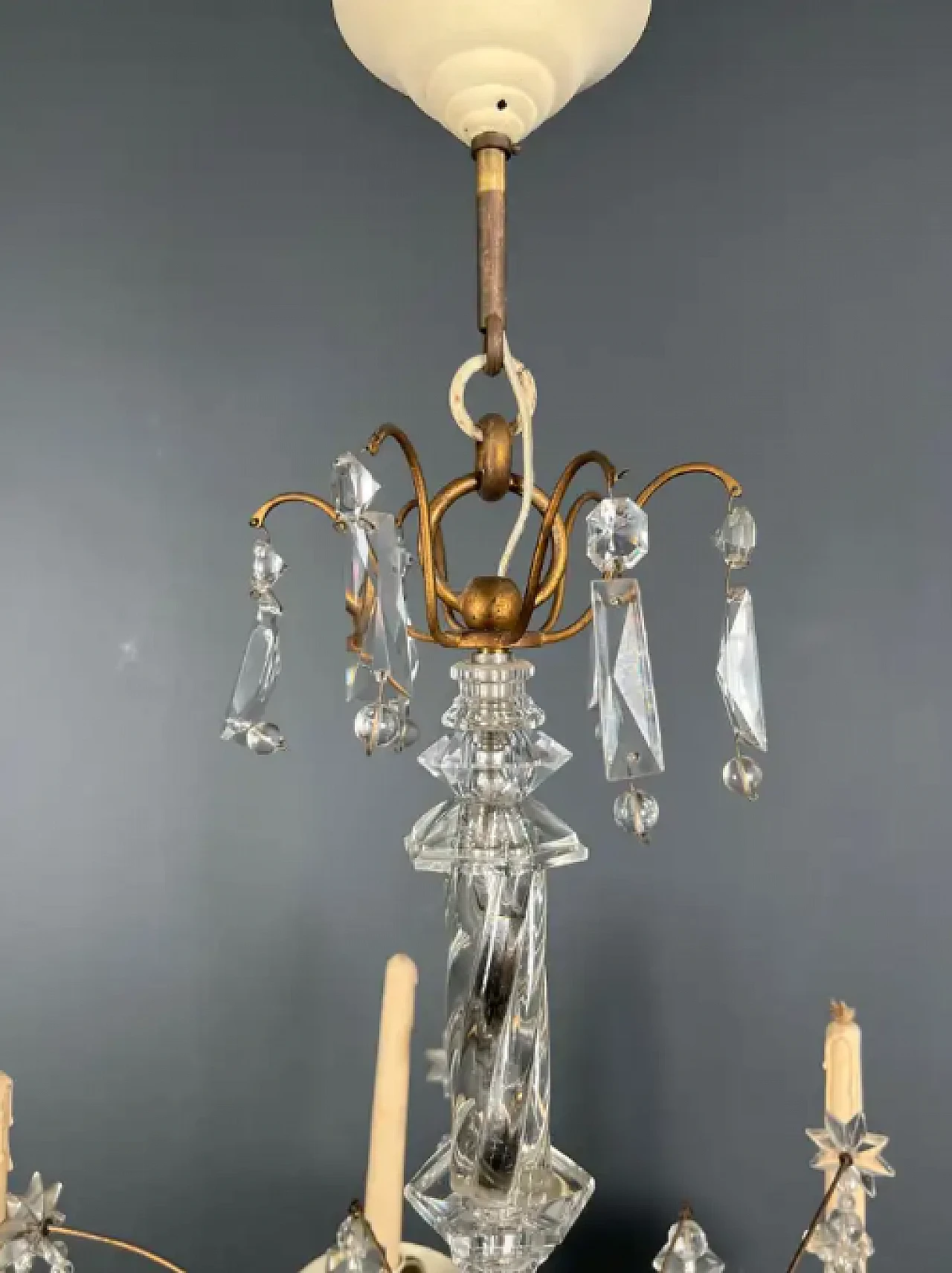 Sheet metal and crystal chandelier by Maison Baguès, 1940s 4