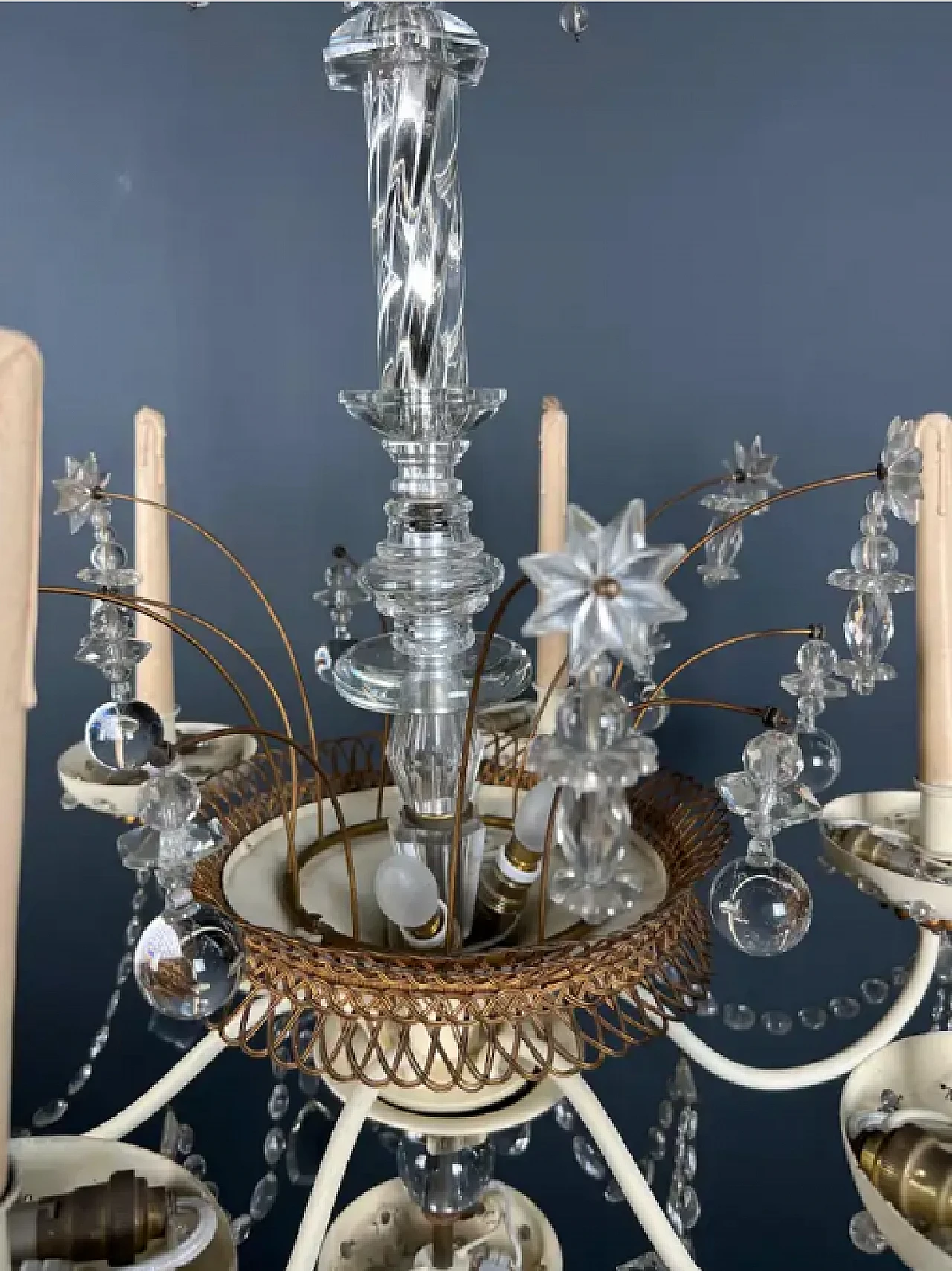 Sheet metal and crystal chandelier by Maison Baguès, 1940s 5