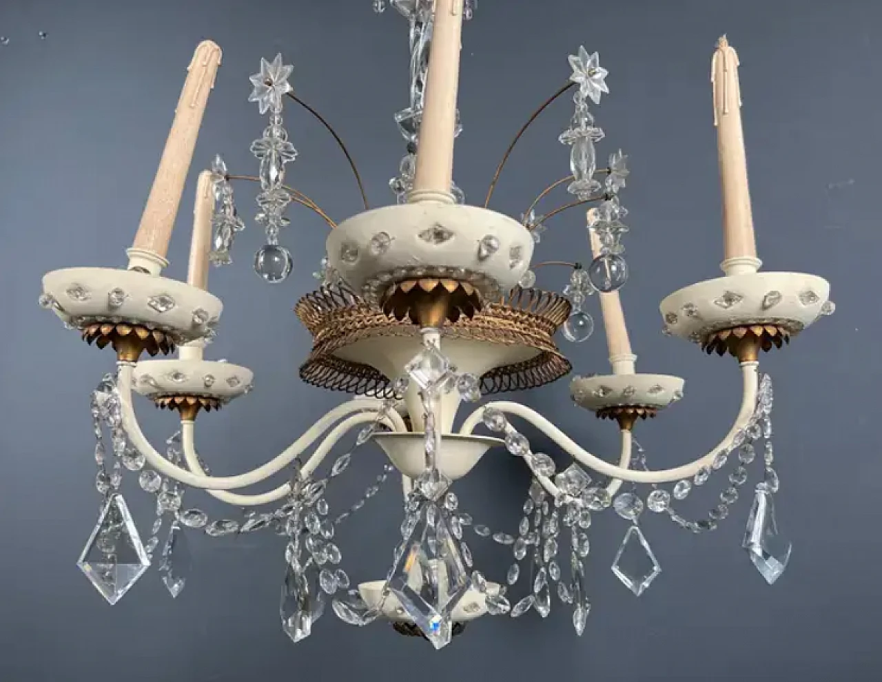 Sheet metal and crystal chandelier by Maison Baguès, 1940s 10